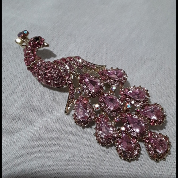 New pink rhinestone peacock brooch pendant - Picture 2 of 3